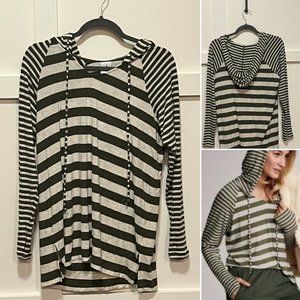 CAbi Ivory Green Striped Playoff Hoodie, Size XS, Style 3995